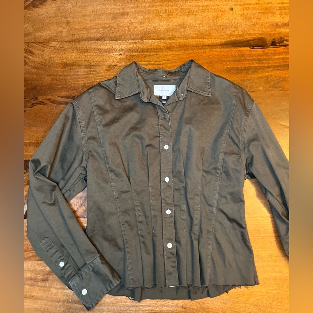 CURRENT ELLIOTT Shirt Button Down Olive Khaki Cropped Tella Shacket Size 0